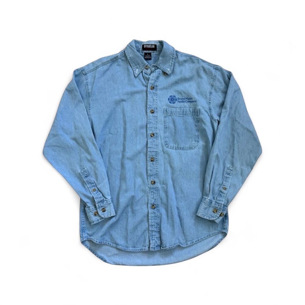 Vintage UltraClub Collection Denim Button-Up Shirt Small Long Sleeve Workwear
